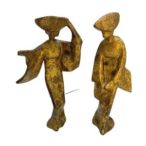 2 Vtg Dancing Geisha Girls Metal‎ Sculpture Statue Figurines Fine Arts Japan MCM